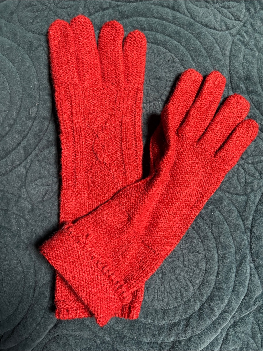 Cost Plus World Market Orange Knit Cable-Detail Gloves
